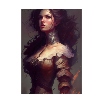 Lovely Brown Hair Portrait: Stunning Female Art - Poster