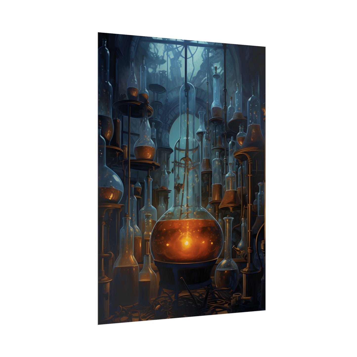 Scientific Discovery: Mysterious Laboratory Scene with Beaker and Whiteboard - Poster