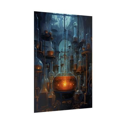 Scientific Discovery: Mysterious Laboratory Scene with Beaker and Whiteboard - Poster