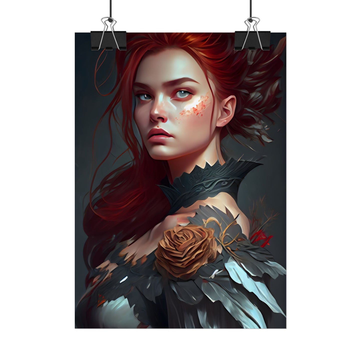 Stunning Redhead in Formal Dress: Elegant Portrait - Poster