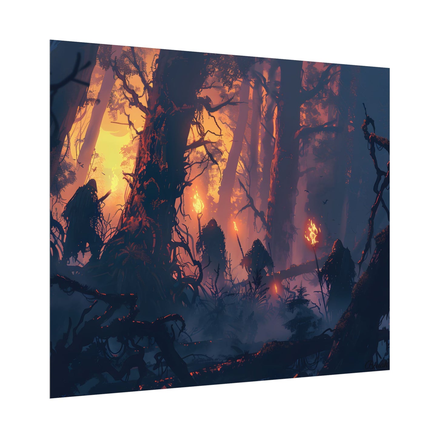 Forest Gathering at Sunset: Peaceful Woodland Scene - Poster