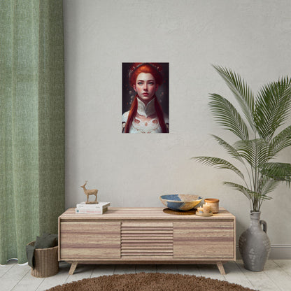 Soft Glow Redhead Portrait: Elegant Female Artwork in Dress - Poster