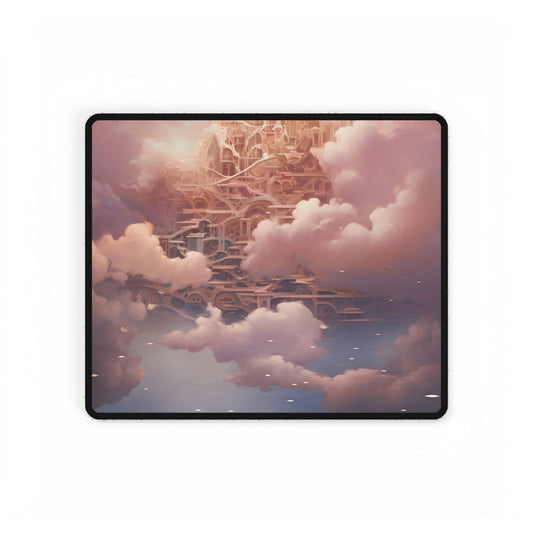 Celestial Fantasy Floating City: Digital Artwork - Desk Mat
