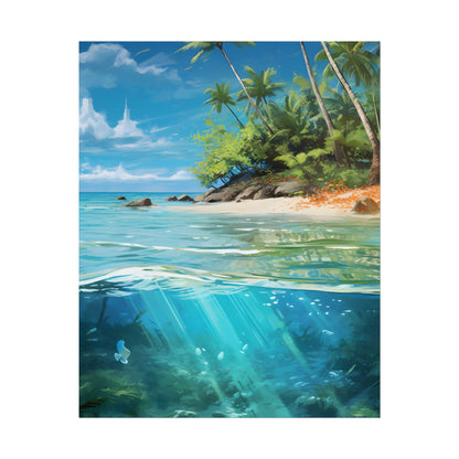 Tropical Island Paradise: Serene Hut and Beach Scene - Poster