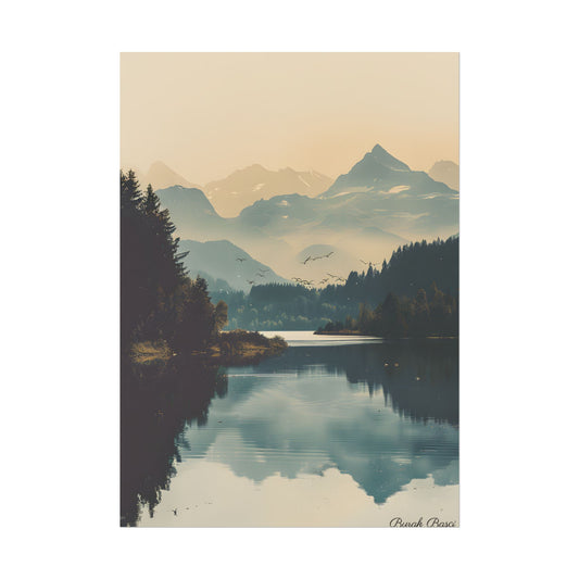 Serene Mountain Lake Aerial: Birds Eye View Artwork - Poster