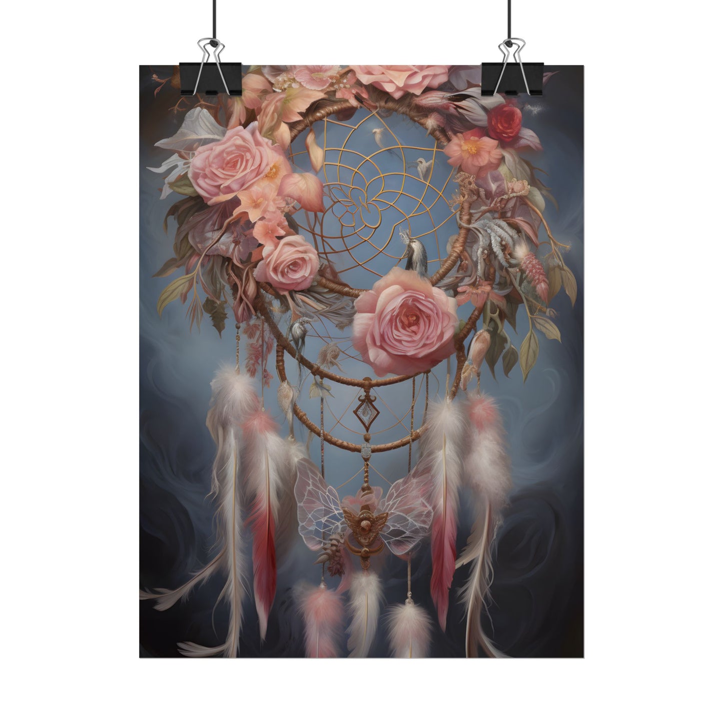 Ethereal Dreamcatcher Realm: Surreal Artwork with Colorful Feathers - Poster