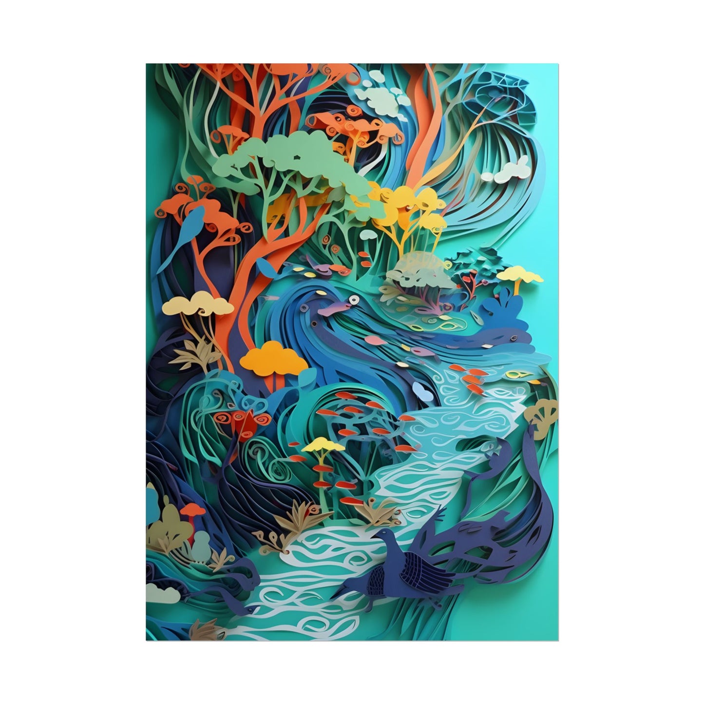 Vibrant Paper Quilling Beach Landscape: Relaxed Summer Art - Poster