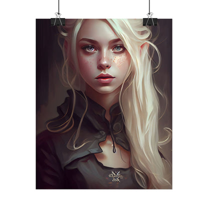 Blonde Portrait: Elegant Woman in Black Dress - Poster