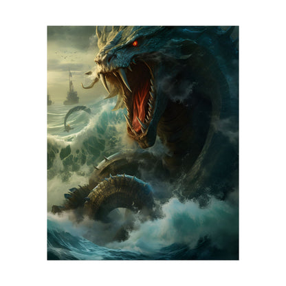 Mythical Sea Monster: Calming Green Scaled Creature Art - Poster