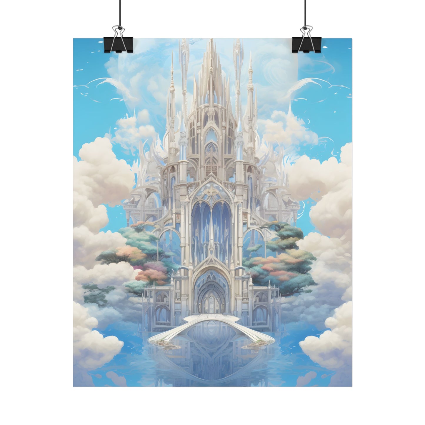 Floating City in Celestial Clouds: Fantasy Artwork - Poster