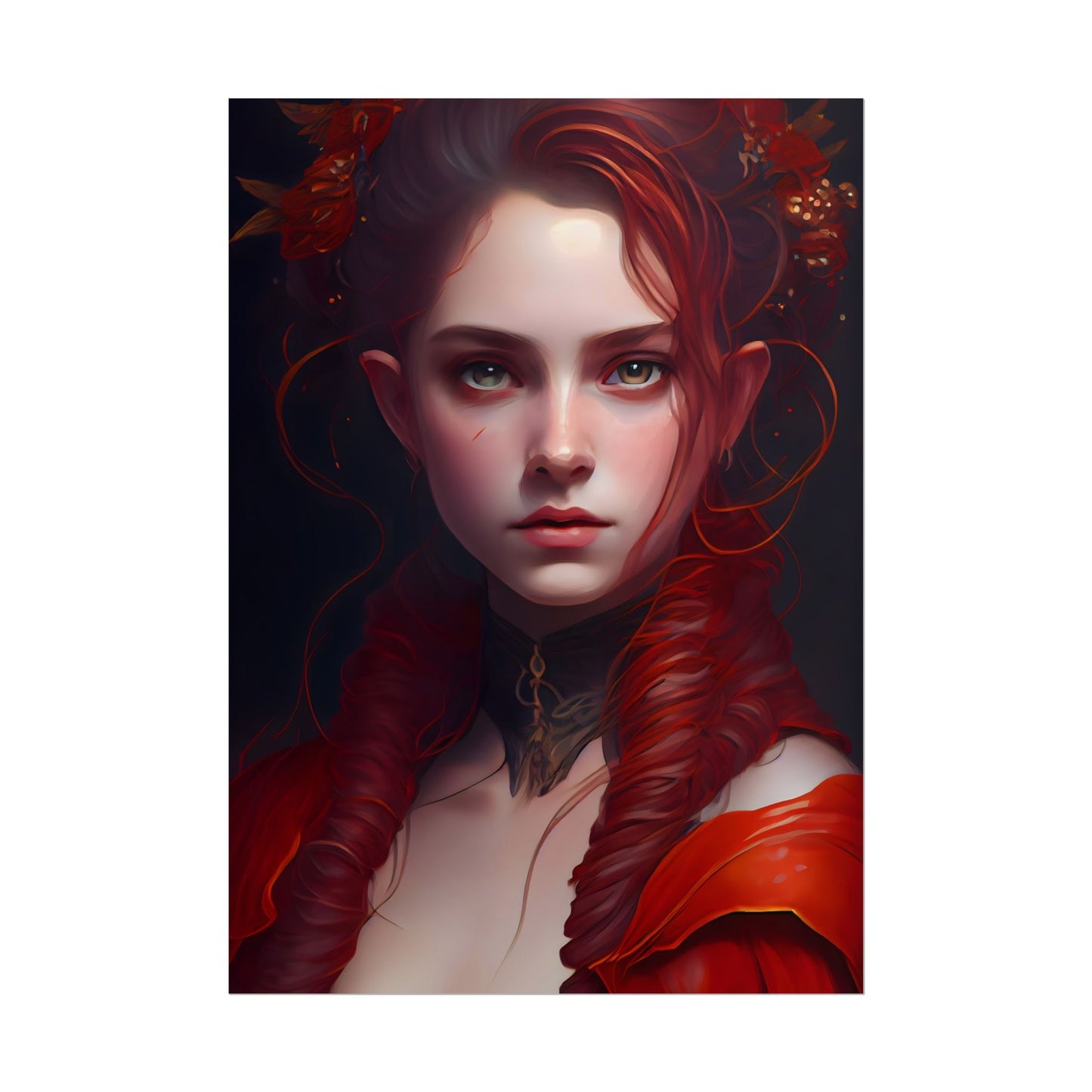 Redhead Portrait: Vibrant Dress Artwork - Poster