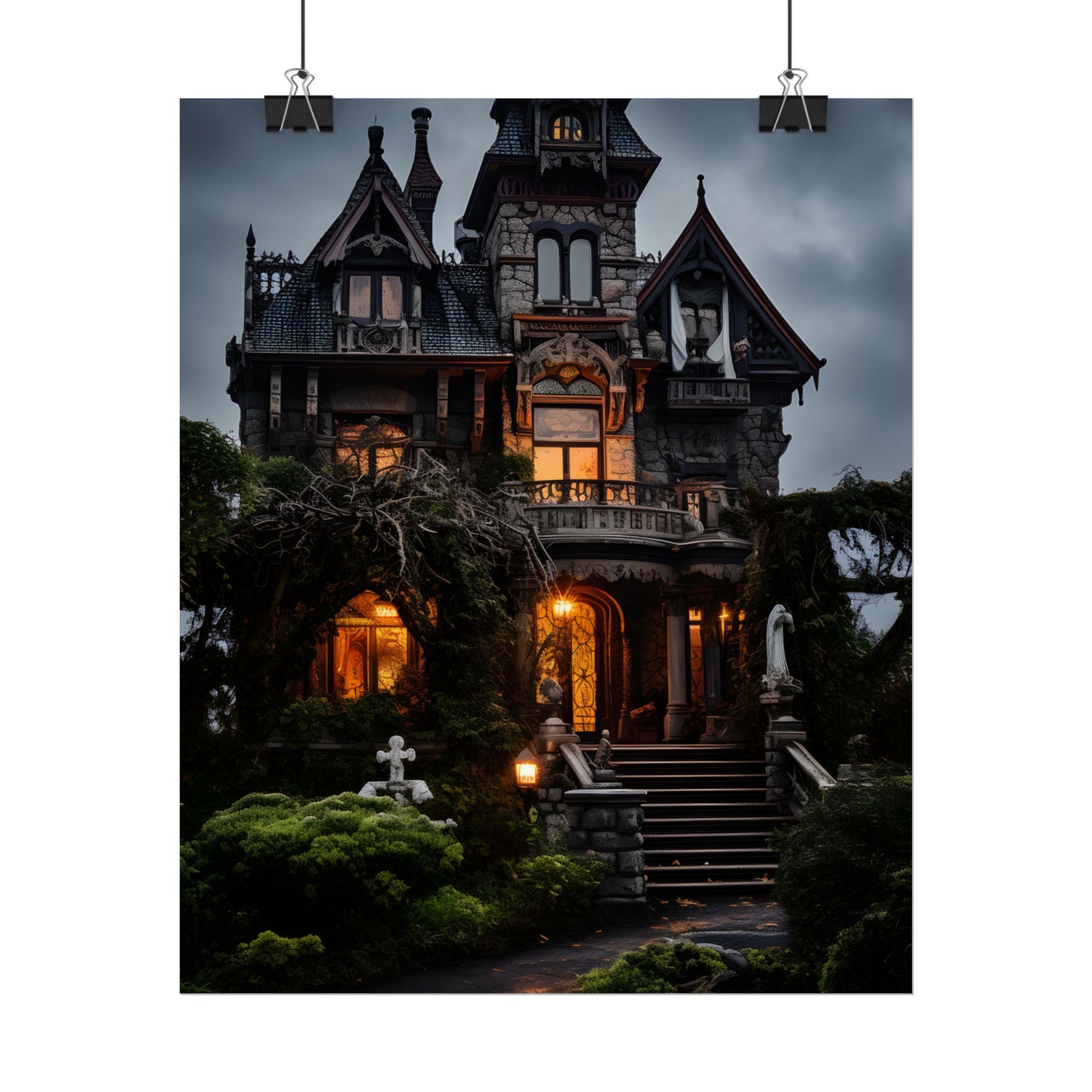Spooky Victorian Mansion: Atmospheric Haunted Artwork - Poster