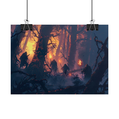 Forest Gathering at Sunset: Peaceful Woodland Scene - Poster