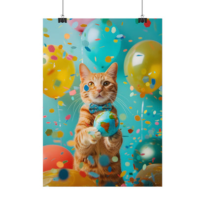 Charming Whiskers: Cat in Bow Tie with Mini Flag - Poster