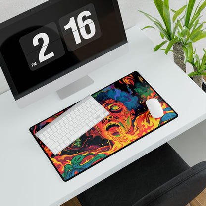 Whimsical Reading Moment: Cartoonish Illustration - Desk Mat