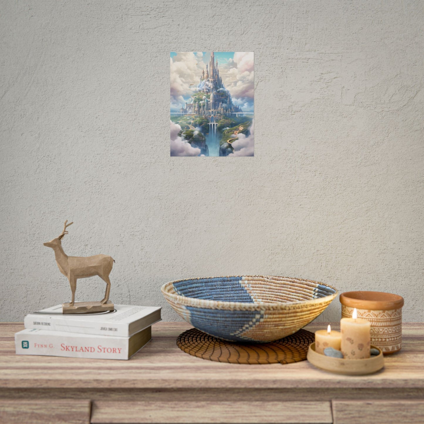 Floating City in Celestial Fantasy Realm: Whimsical Artwork - Poster