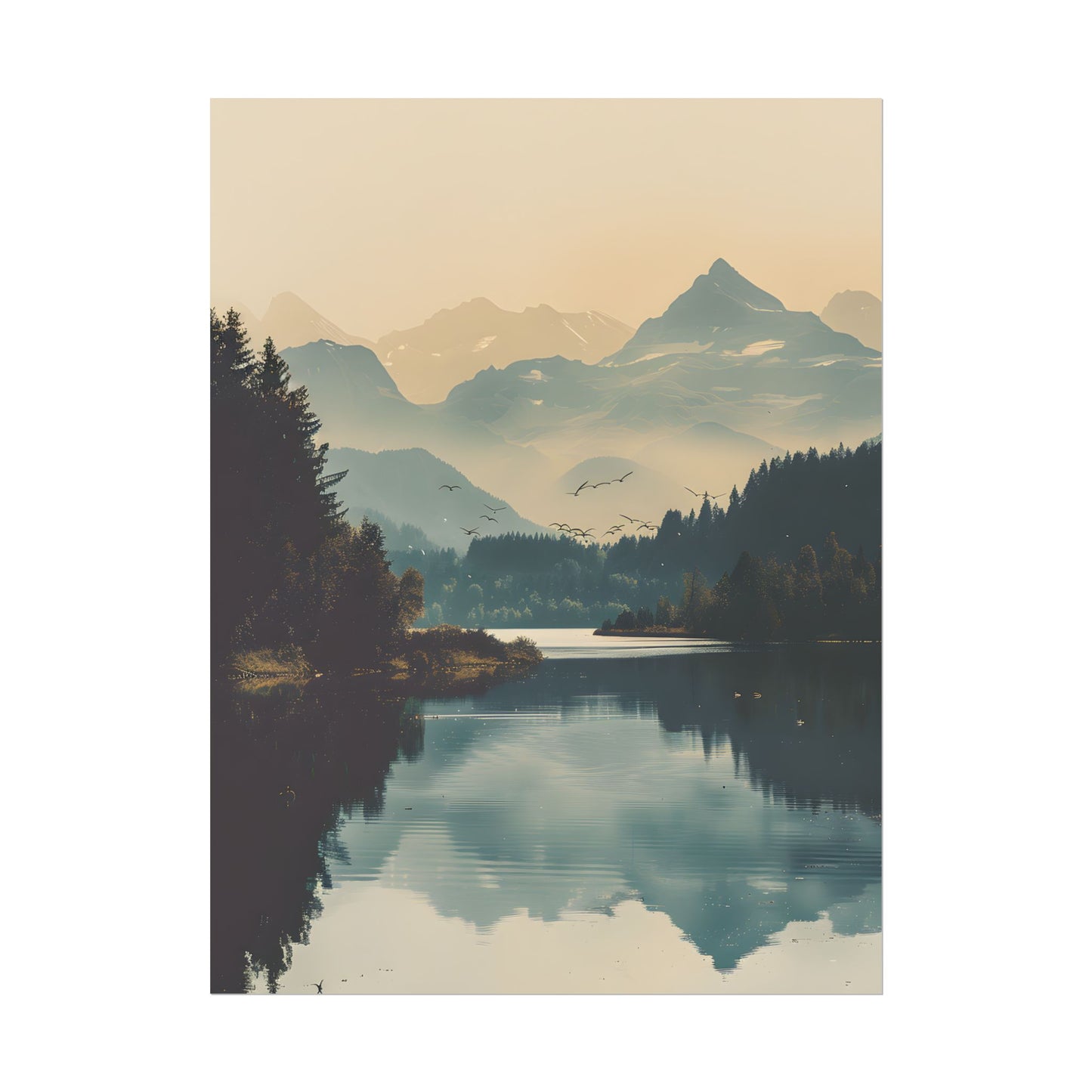 Serene Mountain Lake Aerial: Birds Eye View Artwork - Poster