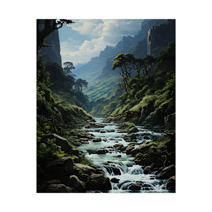 Breathtaking Blue Waterfall: Oil Painting Masterpiece - Poster