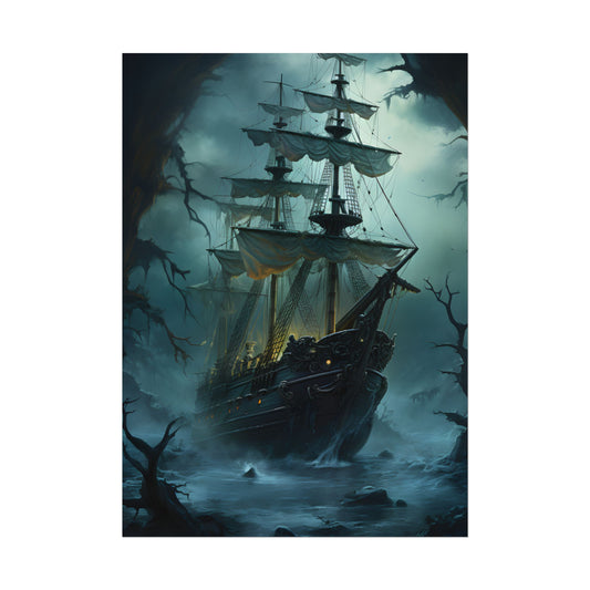 Pirate Ghost Ship Sailing: Mysterious Nautical Art - Poster