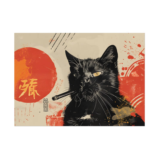 Whimsical Cat Smokes: Humorous Indoor Art - Poster