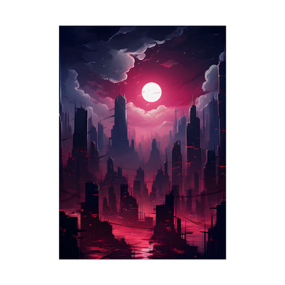 Burning Cyberpunk Cityscape: Digital Artwork at Night - Poster
