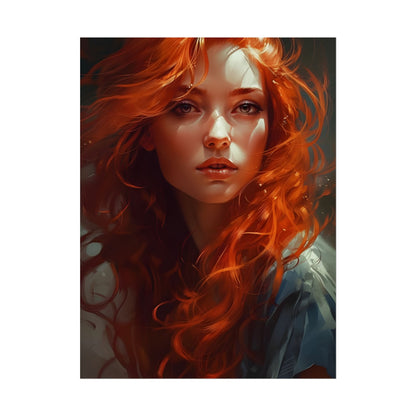 Redhead Female Portrait: Realistic Digital Artwork - Poster