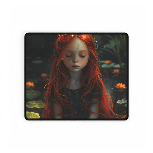 Vibrant Young Girl: Sparkling Red Hair Artwork - Desk Mat