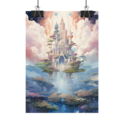 Surreal Floating City in Celestial Fantasy: A Dreamlike Digital Artwork - Poster