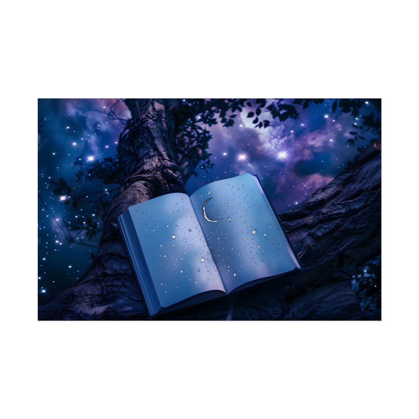 Mystical Night Sky: Celestial Dreams with Crescent Moon and Stars - Poster