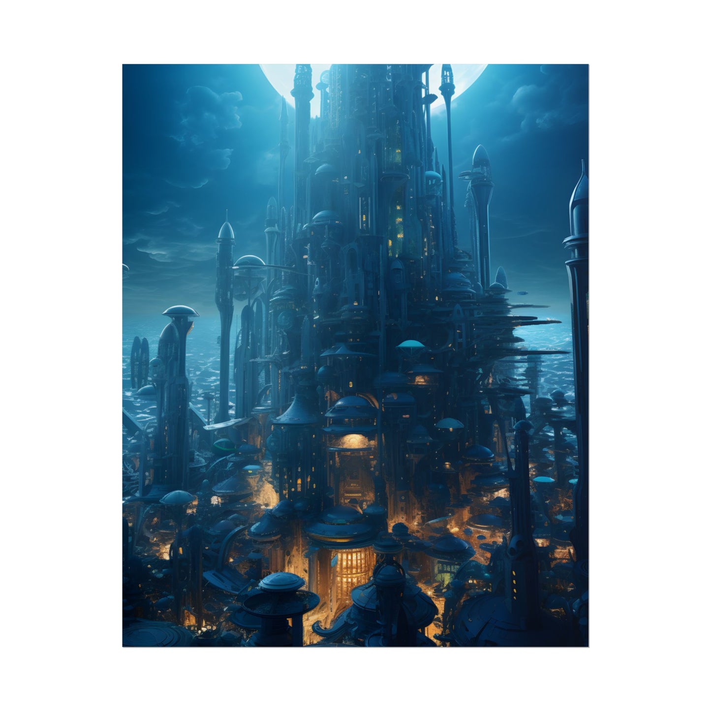 Underwater Futuristic Cityscape: Close Up Digital Artwork - Poster