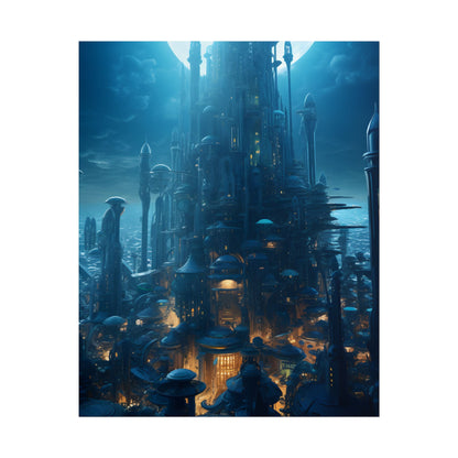 Underwater Futuristic Cityscape: Close Up Digital Artwork - Poster