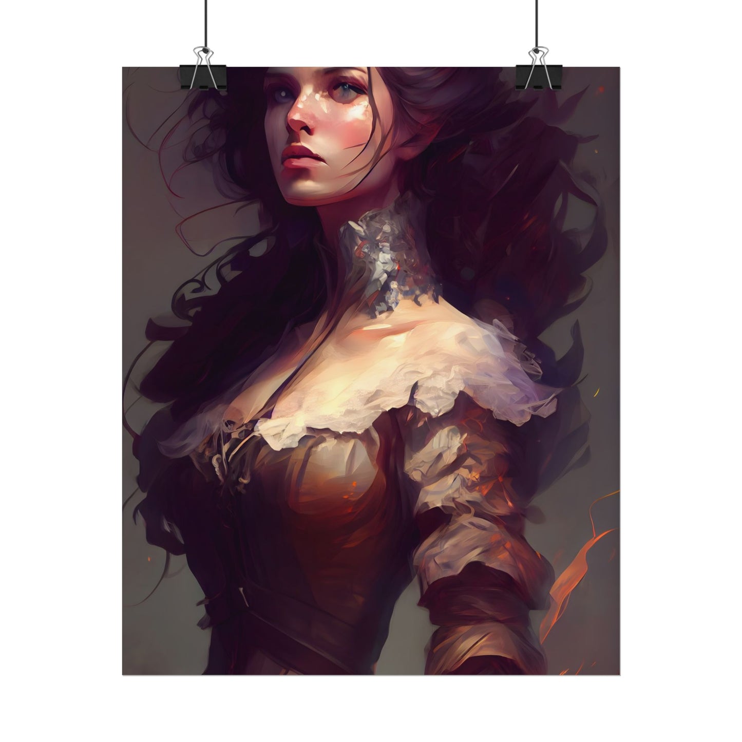 Lovely Brown Hair Portrait: Stunning Female Art - Poster