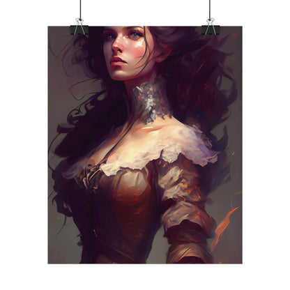 Lovely Brown Hair Portrait: Stunning Female Art - Poster