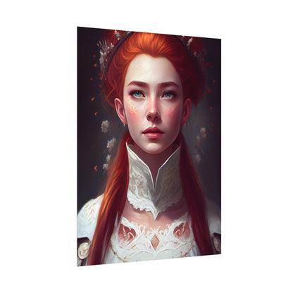 Soft Glow Redhead Portrait: Elegant Female Artwork in Dress - Poster