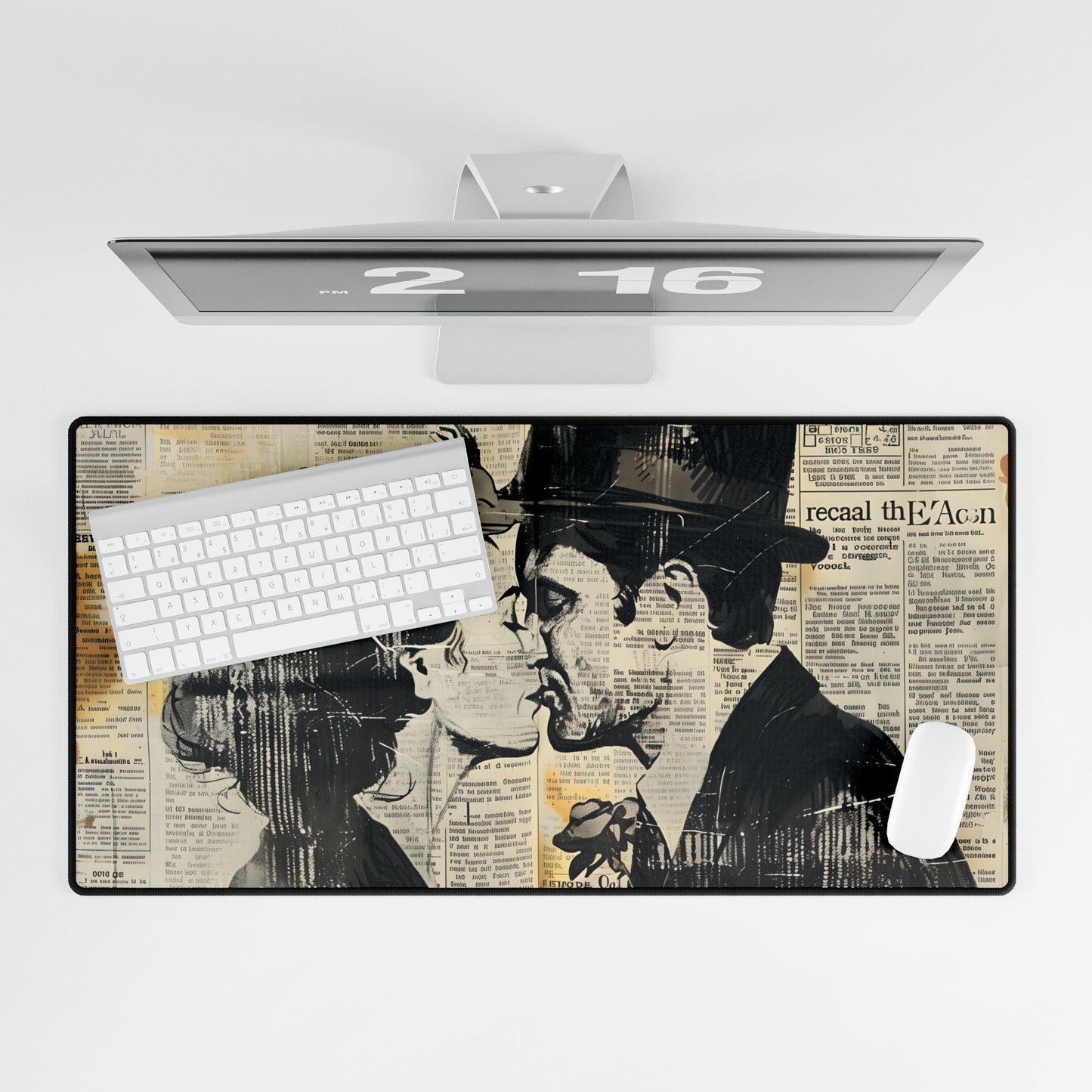 Vintage Romance Couples: Newsprint Artwork - Intimate Moments - Desk Mat