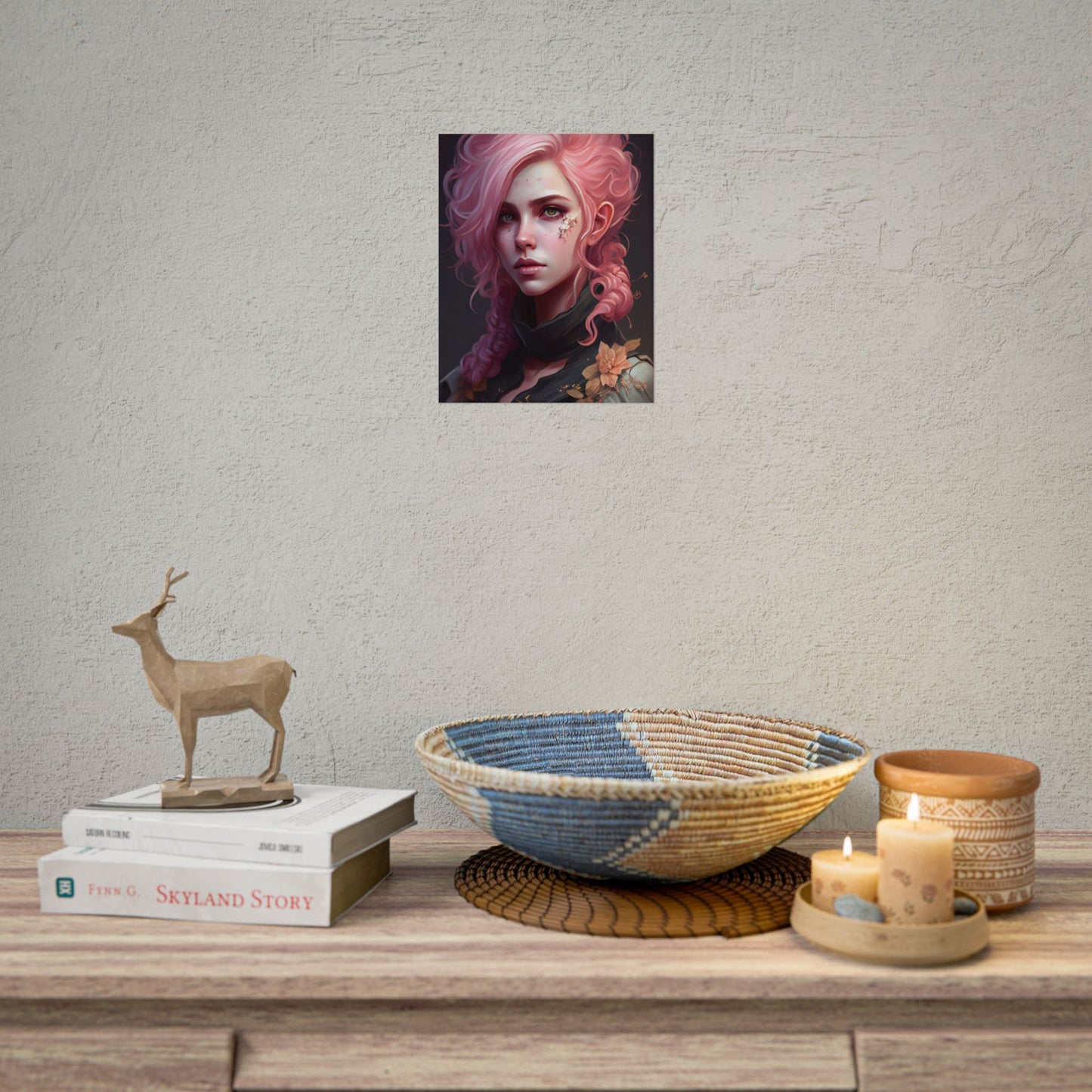 Astonishing Female Portrait: Vibrant Pink Hair in Dark Elegance - Poster