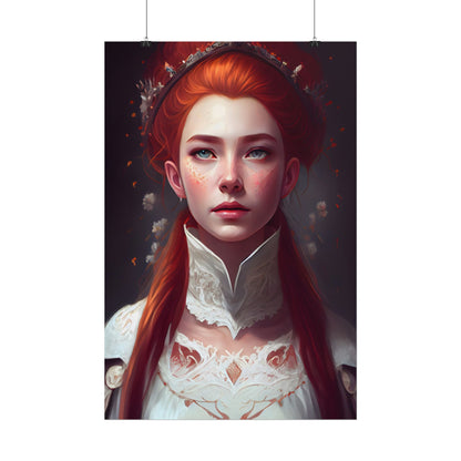 Soft Glow Redhead Portrait: Elegant Female Artwork in Dress - Poster
