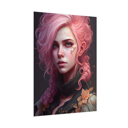 Astonishing Female Portrait: Vibrant Pink Hair in Dark Elegance - Poster