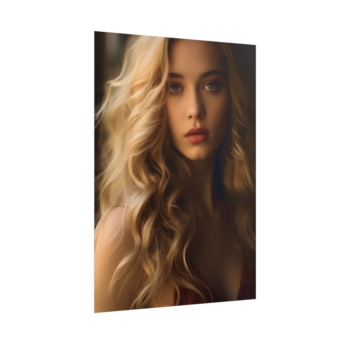 Modern Beauty: Young Blonde Woman in a Short-Sleeved Dress - Poster