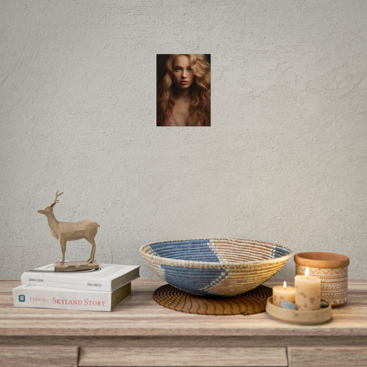 Modern Blonde Woman: Minimalist Style Portrait - Poster