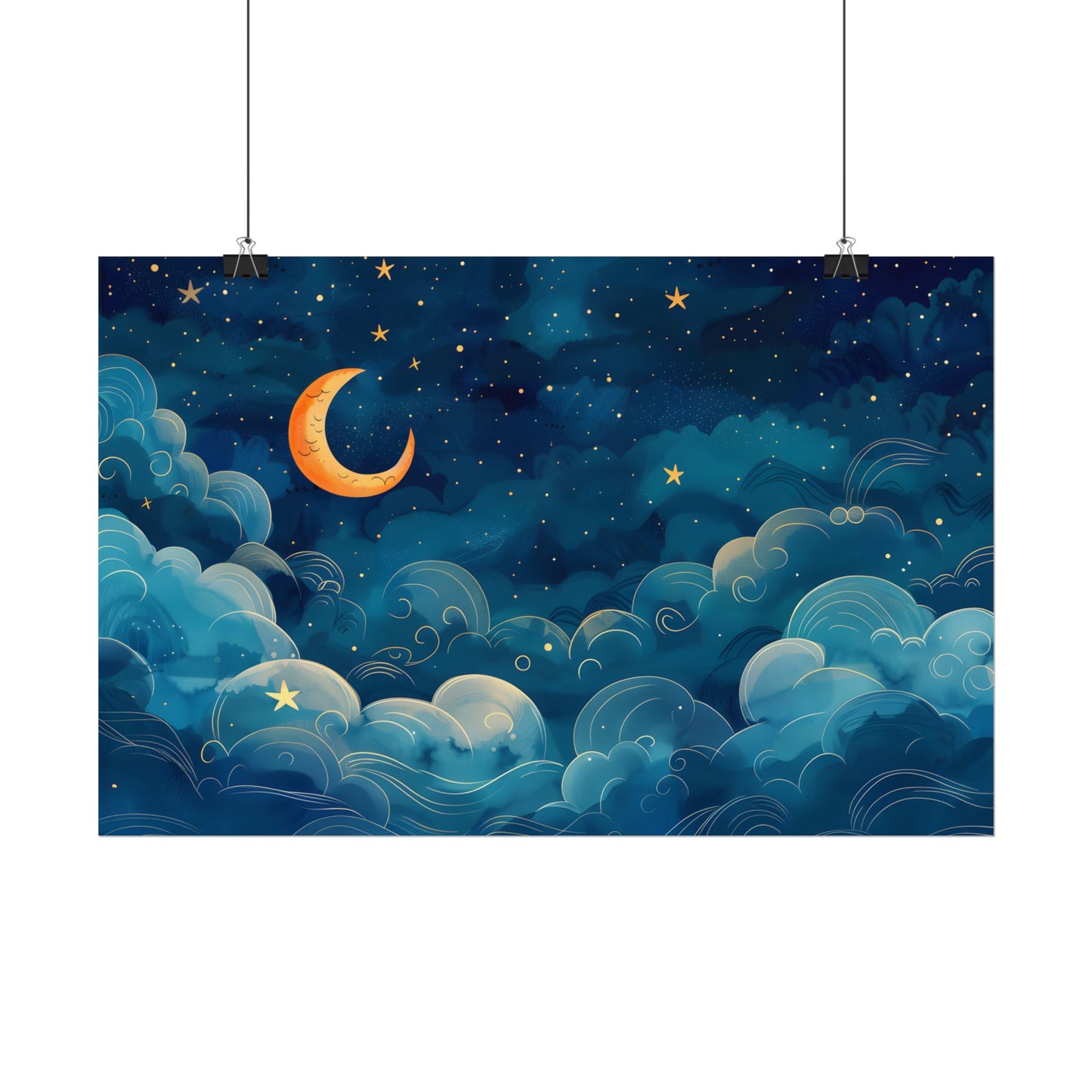 Whimsical Dreamy Night Sky: Small Town Illuminated by Pastel Stars - Poster