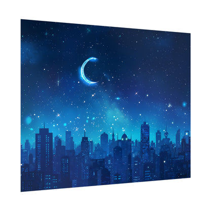 Peaceful Night Sky with Crescent Moon: Starry Digital Art - Poster