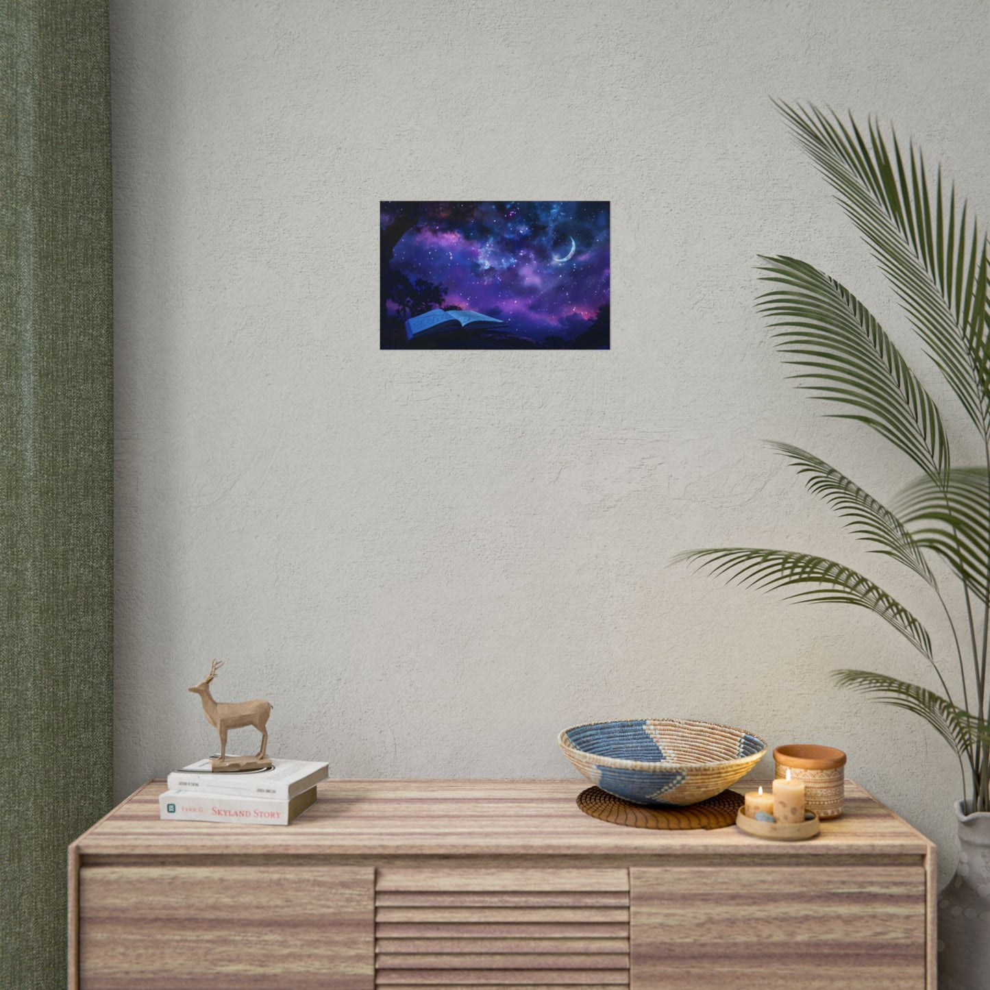 Mystical Night Sky: Stars and Crescent Moon - Poster
