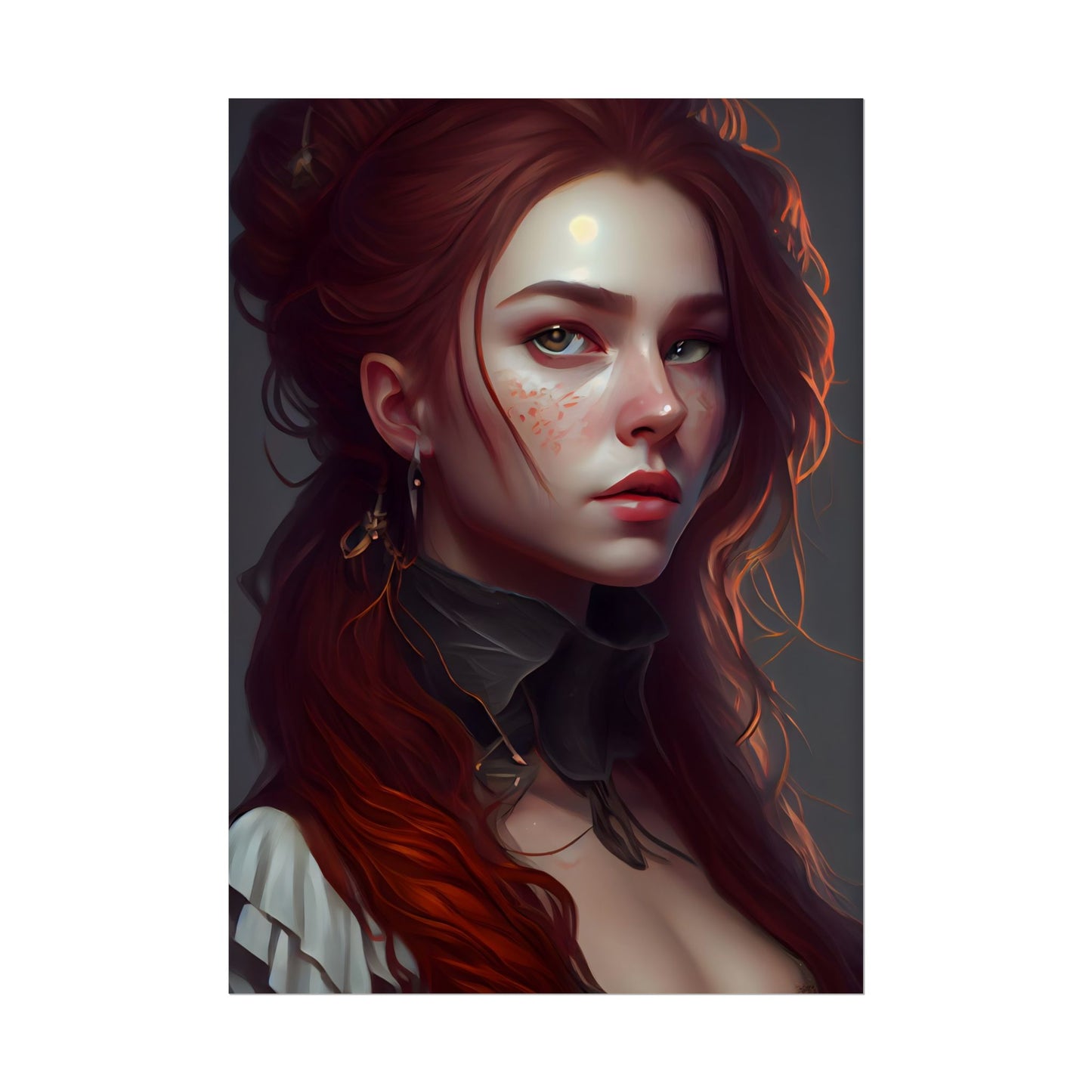 Formal Redhead Portrait: Nature-Themed Artwork in Green and Blue - Poster
