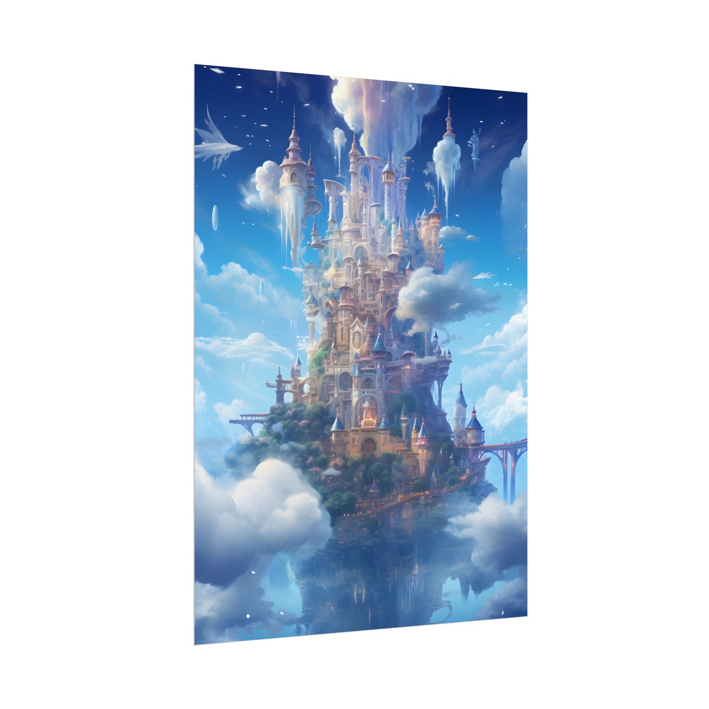 Floating City in Celestial Fantasy Realm: Dreamlike Digital Art - Poster