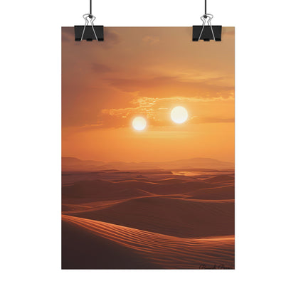 Serene Binary Sunset Artwork: A Peaceful Landscape - Poster