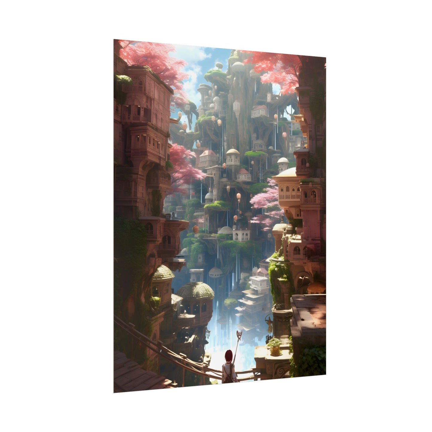 Dramatic Anime Cityscape: Birds Eye View Digital Art - Poster