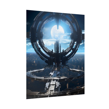 Futuristic Space Station: Orbiting Multimoon Planet Artwork - Poster