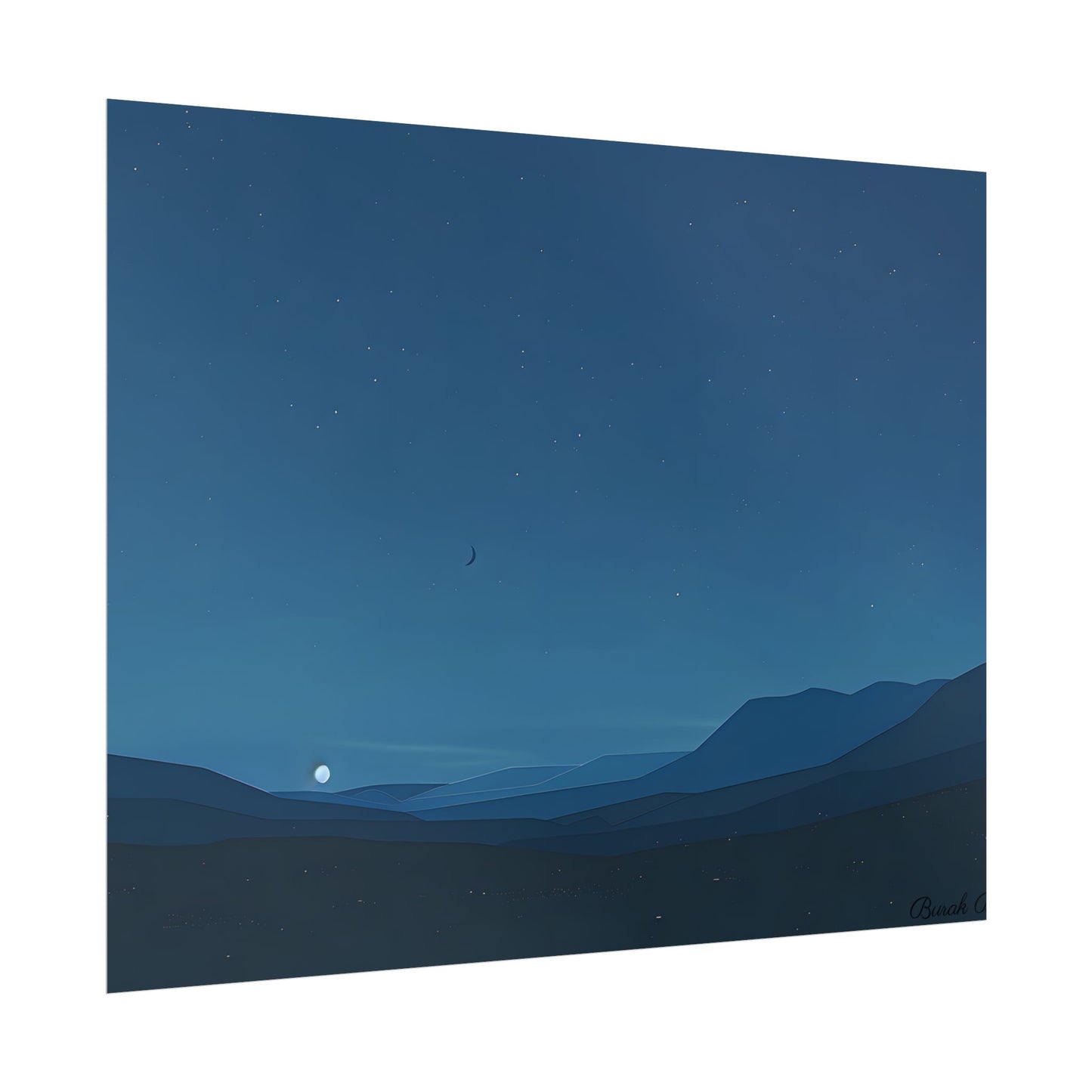 Minimalist Night Sky: Stars and Crescent Moon Art - Poster