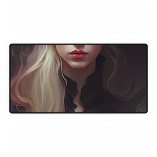 Beautiful Blonde Portrait: A Stunning Female in Black Top - Desk Mat